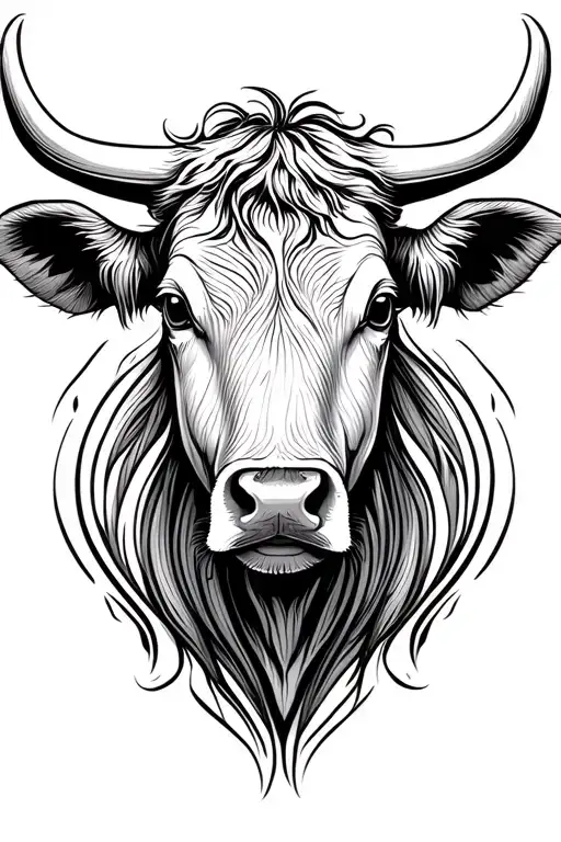 Female Cow Head Thin Lines Stencil