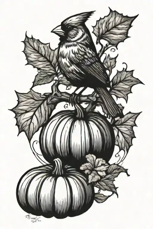 Cardinal Perched Atop A Pumpkin