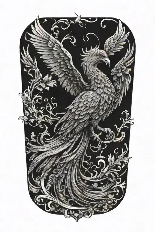 Black And White Phoenix With Wings Above Head Emerging With No Background