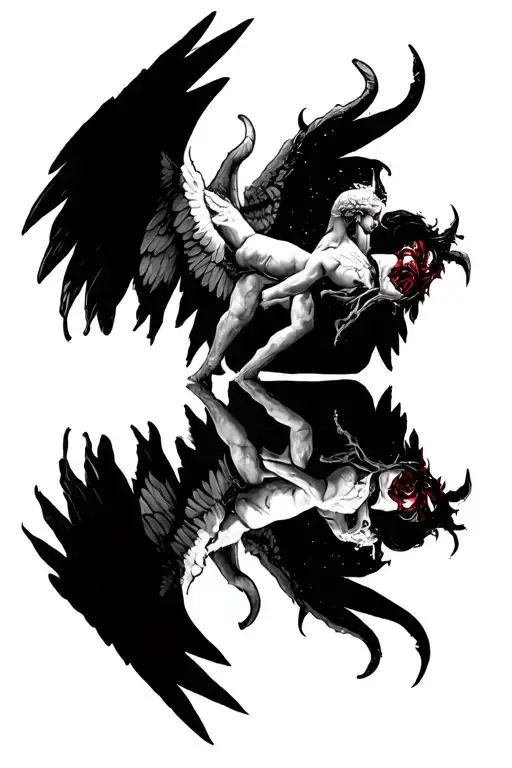 Devil Body Looking Into Reflection Of Angel
