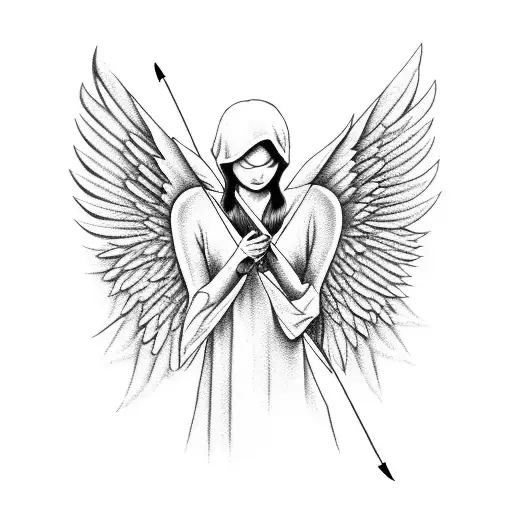 Angel With Wings That Shoots Arrow To A Broken Heart