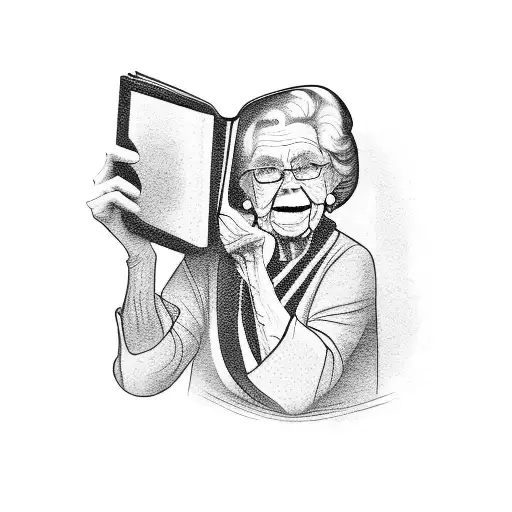 A Portrait Of Your Grandmother Holding A Book And A Cup Of Coffee
