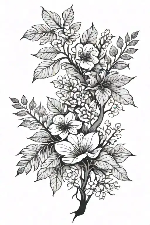 Flowers And Plam Tree Leaves