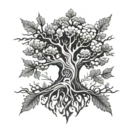 Combine Elements Of An Oak Tree And A Kota Mask To Create A Unique And Mystical Tattoo Design