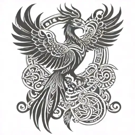 Mayan Phoenix With Mayan Pattern Surrounding