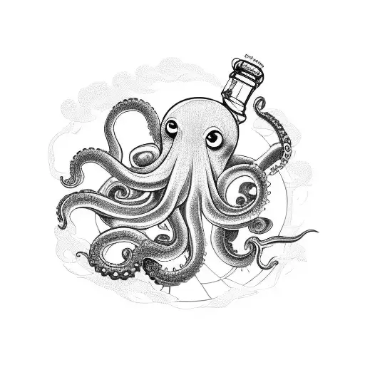 Octopus Attacking Ship In A Bottle
