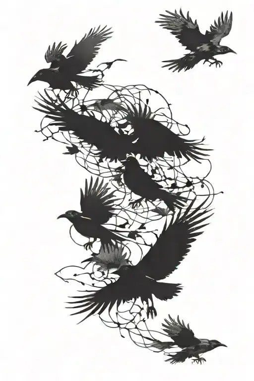 Crows Following Dark Figure While Fading Away