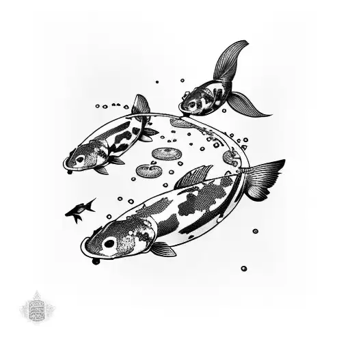 Koi Fish In A Pond With Hummingbirds On Bonzai