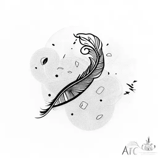 Elegant Fine Lines Featuring A Feather Intertwined With A Blooming Tree