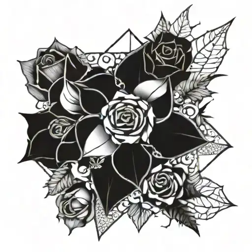 Kaleidoscope Shapes With Thorns And A Rose