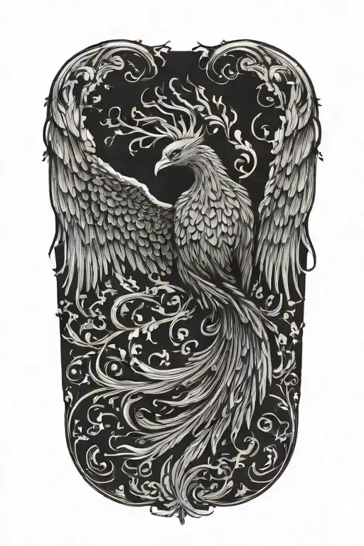 Black And White Phoenix With Wings Above Head Emerging With No Background