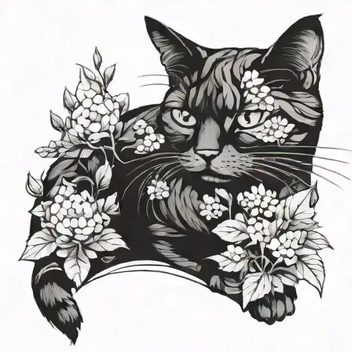 A Smoking Cat With Hydrangeas In The Background