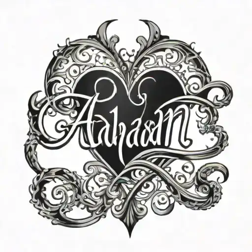 A Stylized Script Of The Name 'Adnan' Intertwined With A Delicate Heart