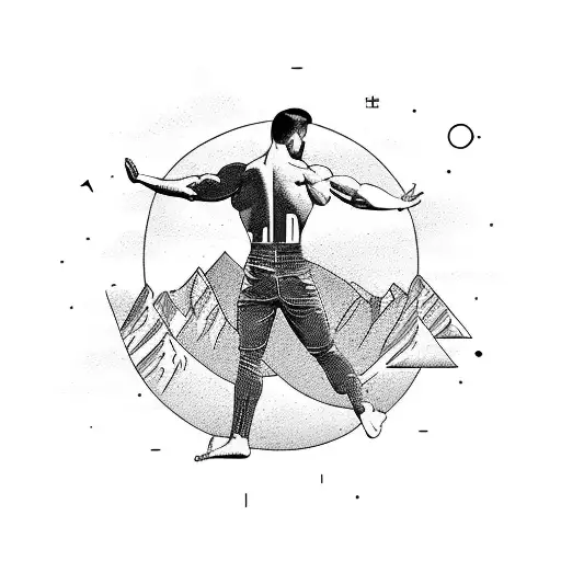 A Graceful Muscular Male Silhouette Dance Pose Amidst A Mountain Range With An Aura