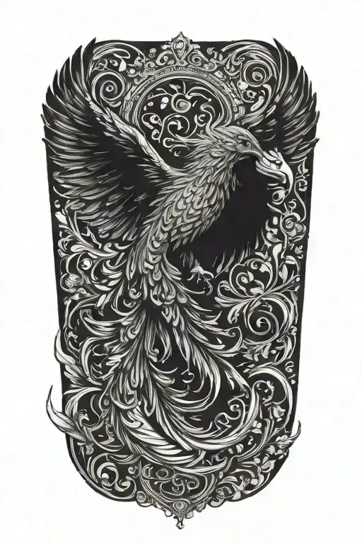Black And White Phoenix With Wings Above Head Emerging With No Background