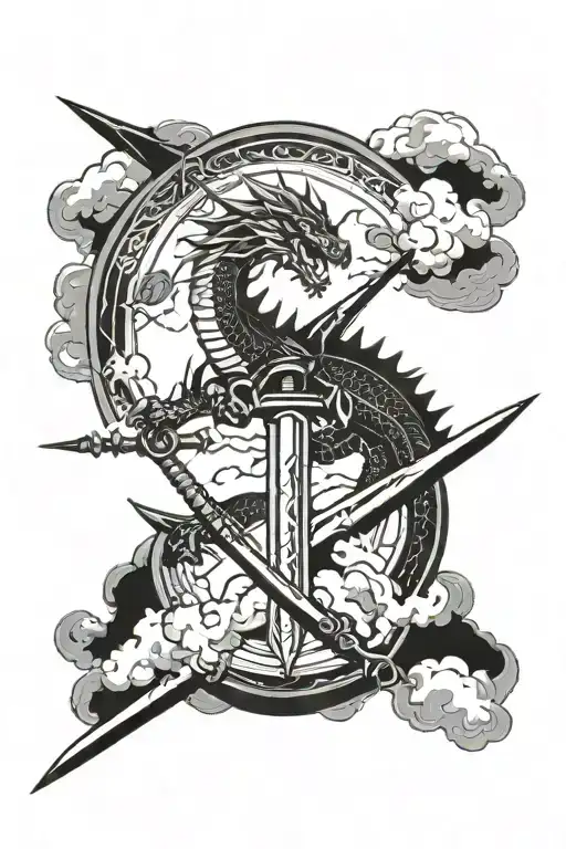 Dragon And Sword And Clouds Surrounding