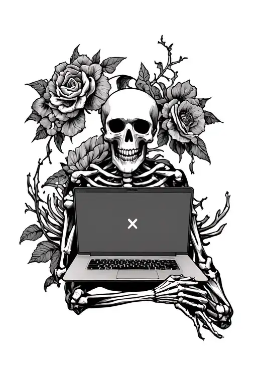 Skeleton Using A Laptop Gothic