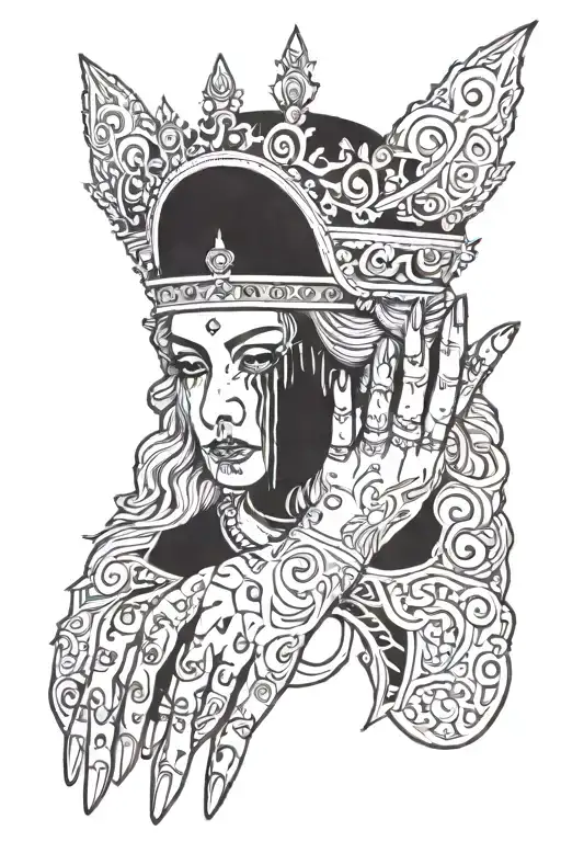 Queen Card Praying Hands Bleeding Eyes