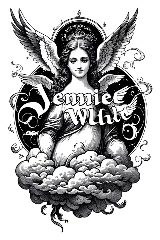 Cloud Background With The Name Jennie Walker In It With Angels Aroun The Name