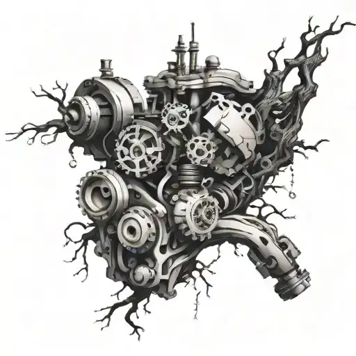 Mechanical Technology Advancement Like An Engine Intertwined With Human Roots In Nature