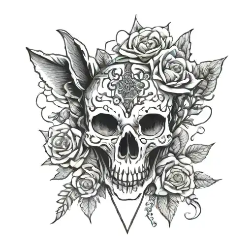 A Jackal Skull Surrounded By Roses And Occult Symbols