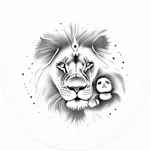 A Lion And A Family Holding Hands In A Circle