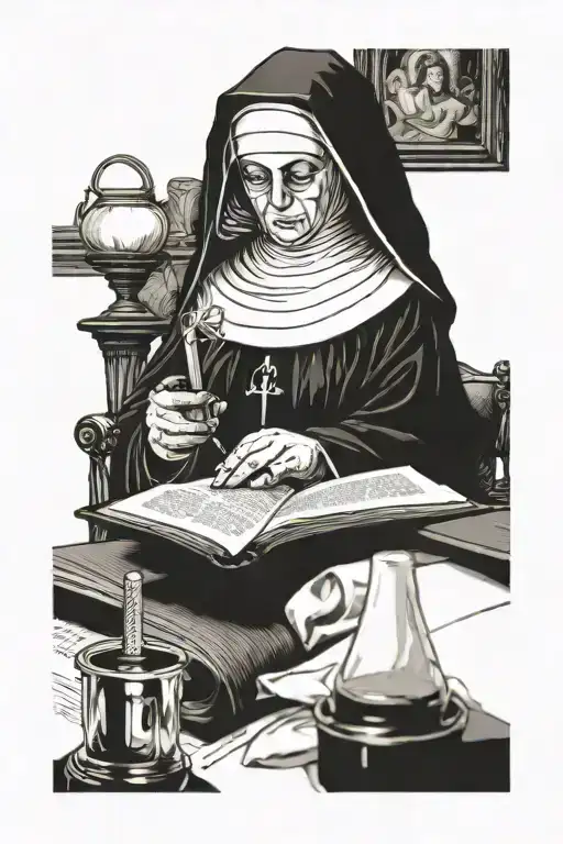 Nun Reading A Bible Infront Of Her Eyes