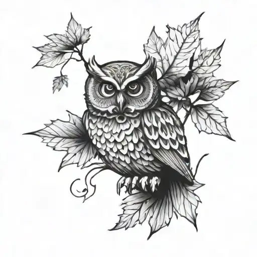 Owl Holding Maple Leaf Intertwined