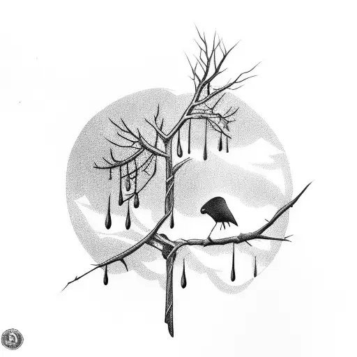 Dark Crow Perched On A Branch With Rain In The Background