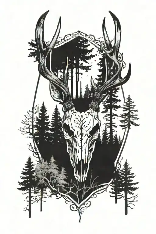 White Tail Deer Skull With Forest Background