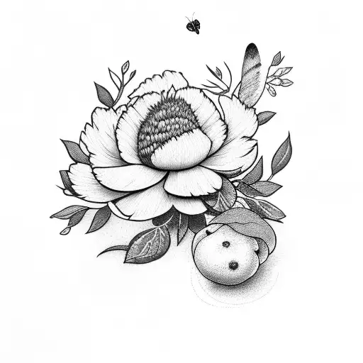 Peonies With Moth And Berries