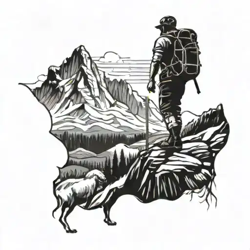 A Silhouette Of A Hiker With A Majestic Mountain Range In The Background