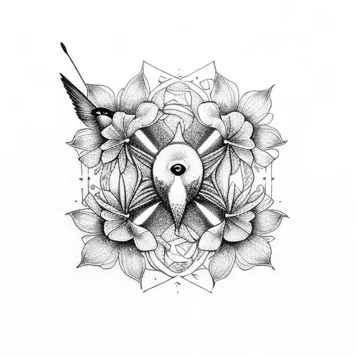 Kintsugi Hummingbird In Fibonacci Spiral Flowers