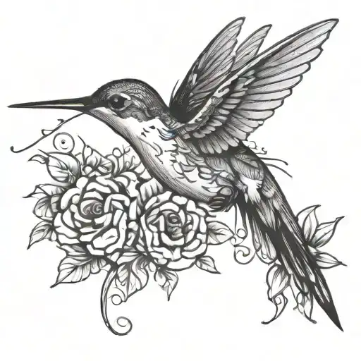 Hummingbird Flying With Flowers Surrounding