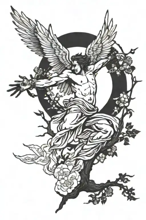 Icarus Falling From The Sun Sakura Tree Branches