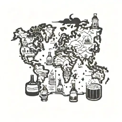 A Map Of The World With Each Country Represented By A Different Type Of Beer Bottle Or Glass