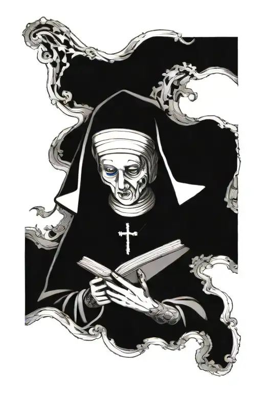 Nun Reading A Bible Infront Of Her Face Morphing