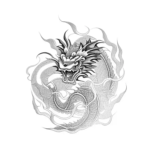 Japanese Dragon With Flowers