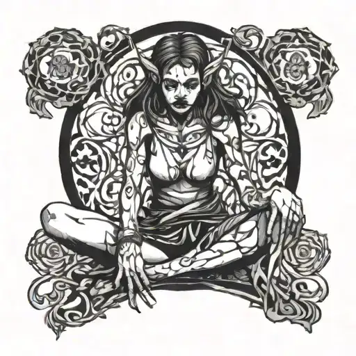 Demon Girl Sitting Cross Legged