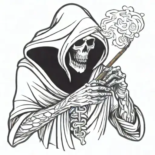 Grim Reaper Spreading Money With A Cigar In His Mouth
