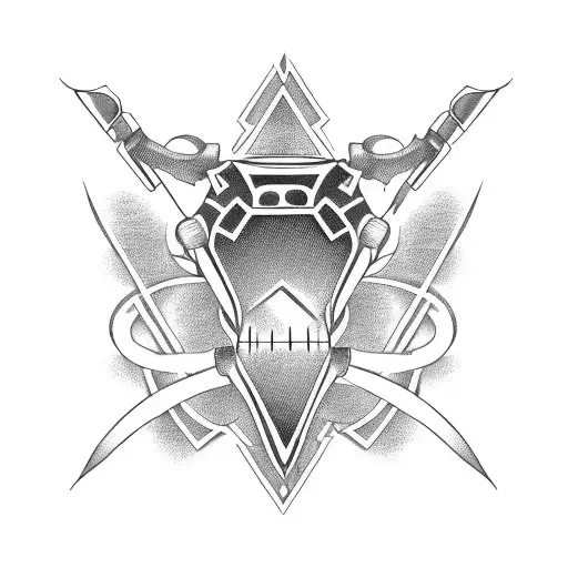 A Blackwork Tattoo Of A Guitar With Moto Gp Symbols As Fret Markers