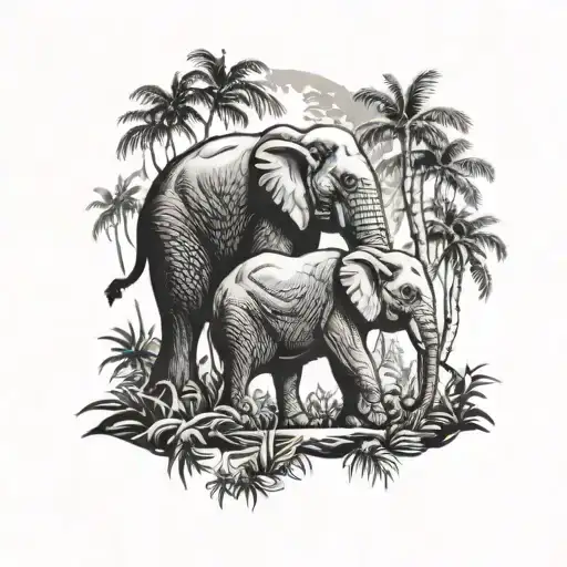 Elephant In Jungle Scene
