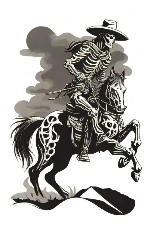 A Skeletal Cowboy Riding A Ghostly Horse Through A Desert Landscape