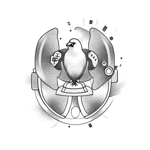 A Blackwork Tattoo Of A Crow Playing A Video Game Controller