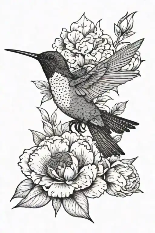 Hummingbird And Peony Flower