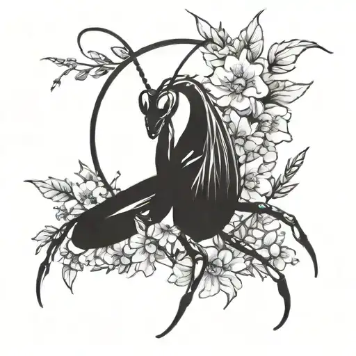 Full Arm Sleeve With Praying Mantis With Small Jumping Spider Surrounded By Flowers