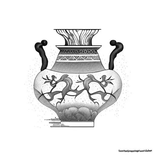 Broken Apart Greek Vase With Flames Going Outside