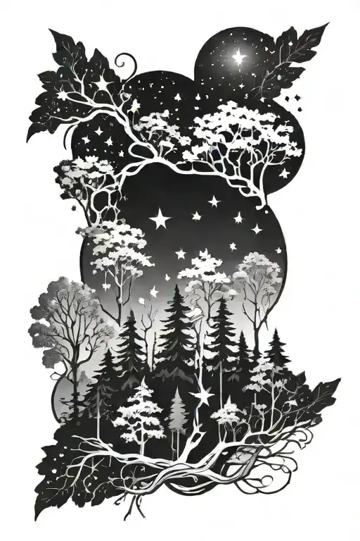 Forest Going Into Sky Filled With Stars
