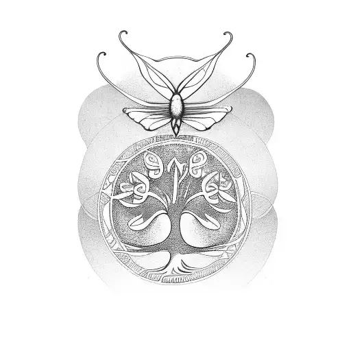 Tree Of Life With One Butterfly And Libra Symbol