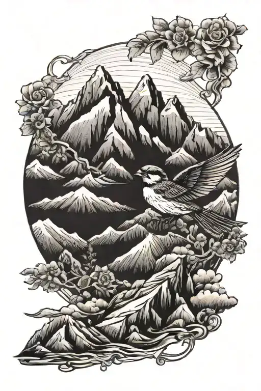 Sparrow Flying Over A Mountain